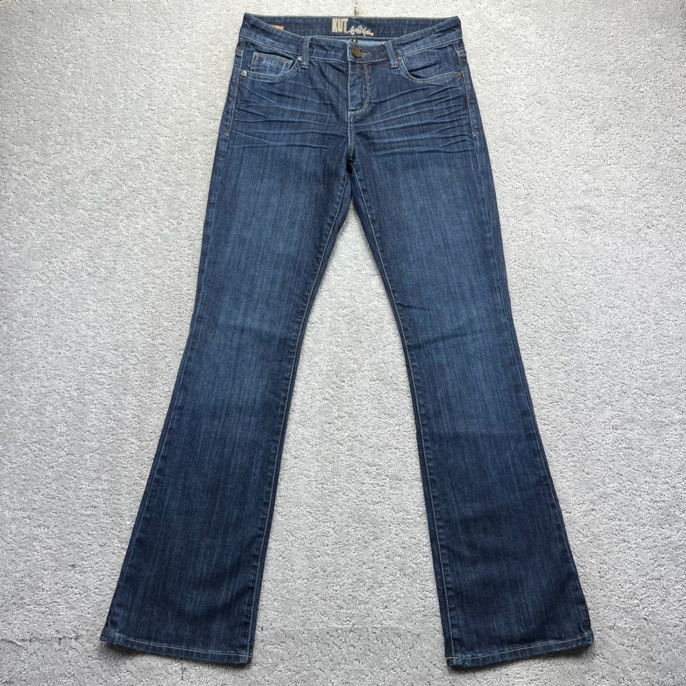 KUT from the Kloth Bootcut Jeans Womens Size 6 Dark Wash Distressed Whiskered